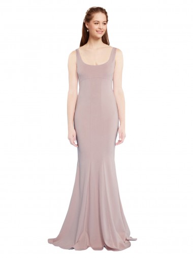 Rosa empolvado Sirena Cucharón Crepé Elástico Largo Formales Vestidos de dama de honor / Vestidos de fiesta