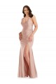 Rosa empolvado Sirena Cuello en V Satén sedoso Largo Formales Vestidos de dama de honor / Vestidos de fiesta