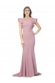 Rosa empolvado Sirena Cuello redondo Barrer tren Crepé Elástico Largo Formales Vestidos de dama de honor / Vestidos de fiesta