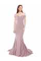 Rosa empolvado Sirena Hombros Descubiertos Barrer tren Crepé Elástico Largo Formales Vestidos de dama de honor / Vestidos de fiesta
