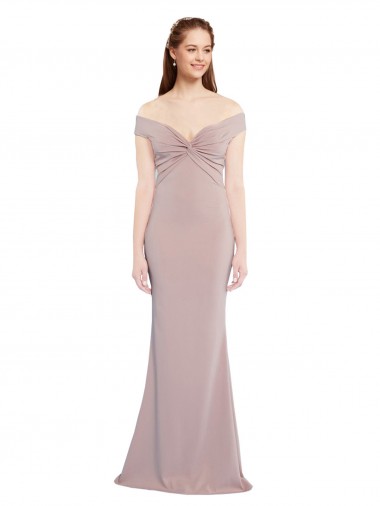 Rosa empolvado Sirena Hombros Descubiertos Cuello en V Crepé Elástico Largo Formales Vestidos de dama de honor / Vestidos de fiesta