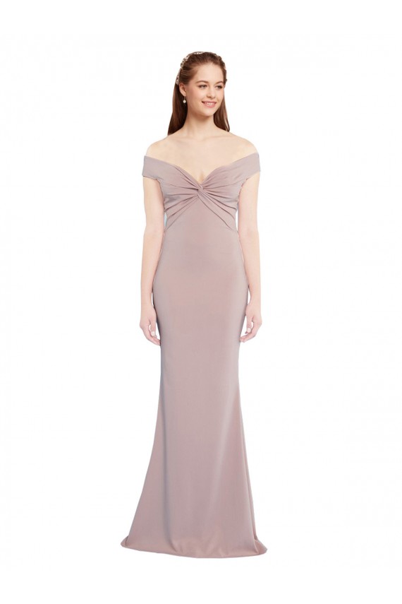 Rosa empolvado Sirena Hombros Descubiertos Cuello en V Crepé Elástico Largo Formales Vestidos de dama de honor / Vestidos de fiesta