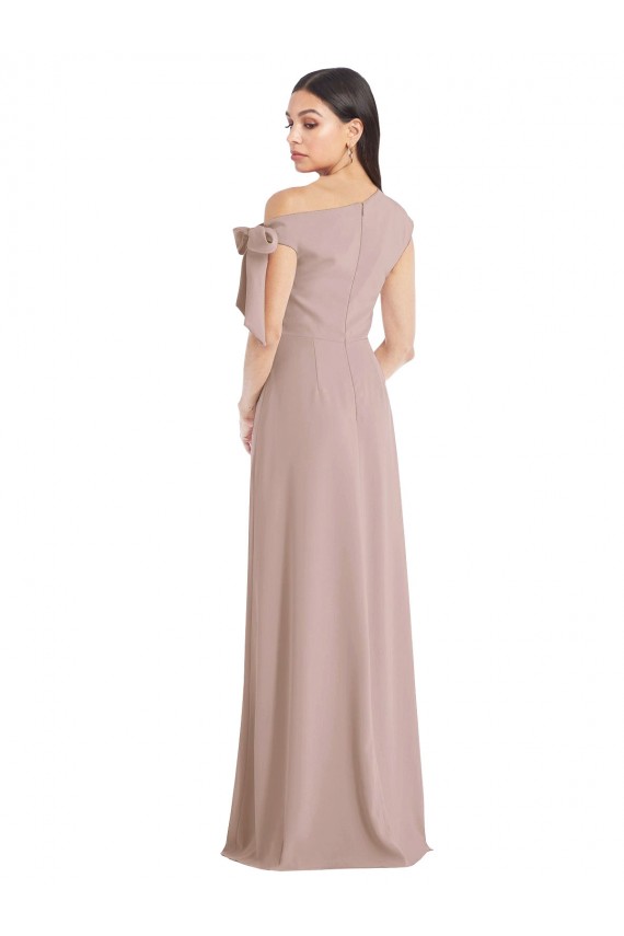 Rosa empolvado línea A Hombros Descubiertos Crepé Elástico Largo Formales Vestidos de dama de honor / Vestidos de fiesta