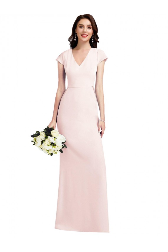 Rosa línea A Cuello en V Crepé Elástico Largo Formales Vestidos de dama de honor / Vestidos de fiesta