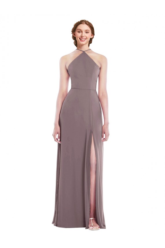 Rosa polvorienta línea A Halter Gasa Largo Formales Vestidos de dama de honor / Vestidos de noche