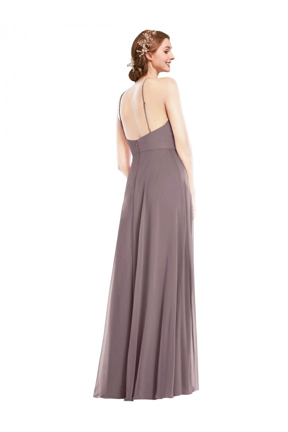 Rosa polvorienta línea A Halter Gasa Largo Formales Vestidos de dama de honor / Vestidos de noche