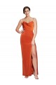 Rust Cubierta Tirantes espagueti Barrer tren Satén elástico Largo Formales Vestidos de dama de honor / Vestidos de fiesta