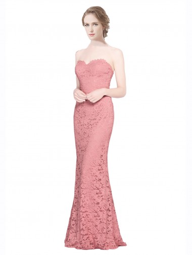 Salmón Sirena Cuello de Corazón Sin tirantes Encaje Largo Vestidos de dama de honor / Vestidos de fiesta