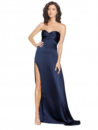 Sapphire línea A Cuello Alto Satén sedoso Largo Formales Vestidos de dama de honor / Vestidos de fiesta