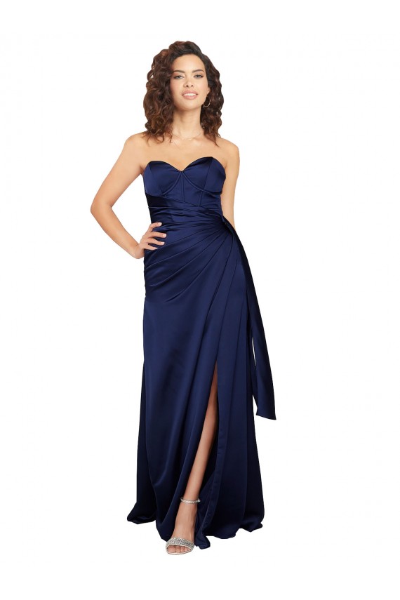 Sapphire línea A Cuello de Corazón Sin tirantes Satén sedoso Largo Formales Vestidos de dama de honor / Vestidos de fiesta