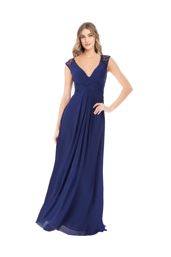 Sapphire línea A Cuello en V Gasa Largo Vestidos de dama de honor