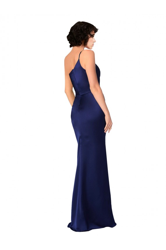 Sapphire línea A Un Hombre Satén sedoso Largo Formales Vestidos de dama de honor / Vestidos de fiesta