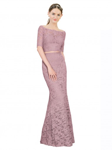 Sirena Hombros Descubiertos Encaje Largo Vestidos de dama de honor / Vestidos de fiesta