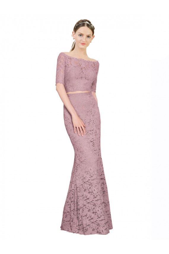Sirena Hombros Descubiertos Encaje Largo Vestidos de dama de honor / Vestidos de fiesta