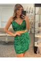 Trébol Verde Cubierta Cuello en V Corto Lentejuelas Terciopelo Corto Vestidos de fiesta