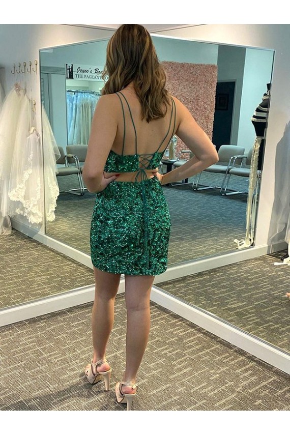 Trébol Verde Cubierta Cuello en V Corto Lentejuelas Terciopelo Corto Vestidos de fiesta