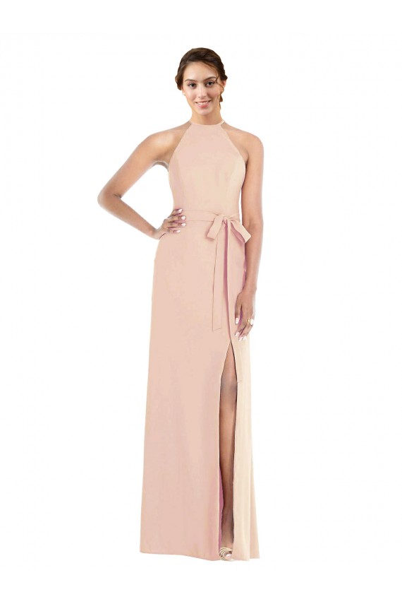 Trompeta Halter Crepé Elástico Largo Formales Vestidos de dama de honor / Vestidos de fiesta