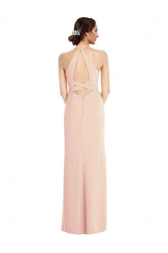 Trompeta Halter Crepé Elástico Largo Formales Vestidos de dama de honor / Vestidos de fiesta