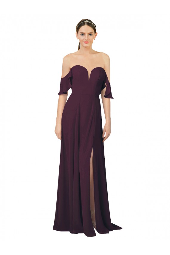Uva Cubierta Cuello de Corazón Gasa Largo Vestidos de dama de honor