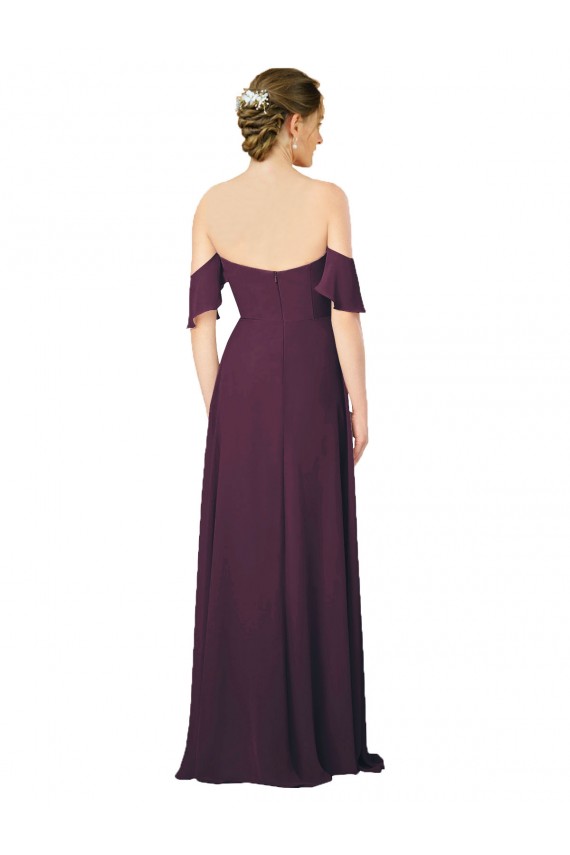 Uva Cubierta Cuello de Corazón Gasa Largo Vestidos de dama de honor