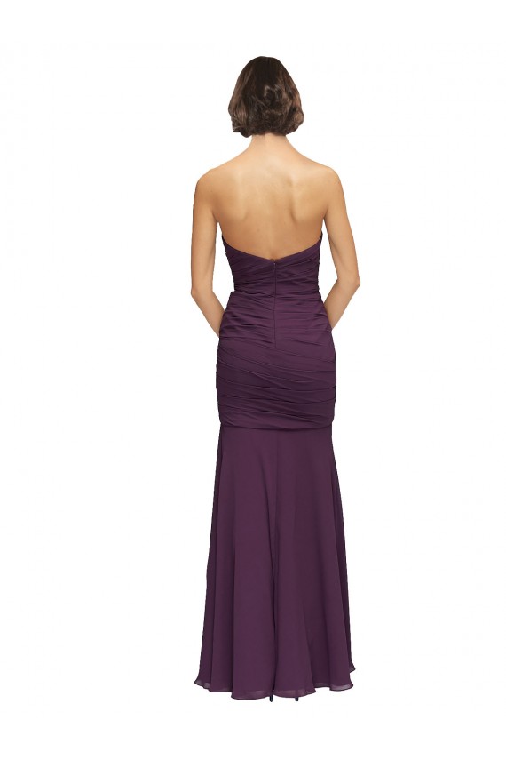 Uva Sirena Cuello de Corazón Gasa Largo Vestidos de dama de honor