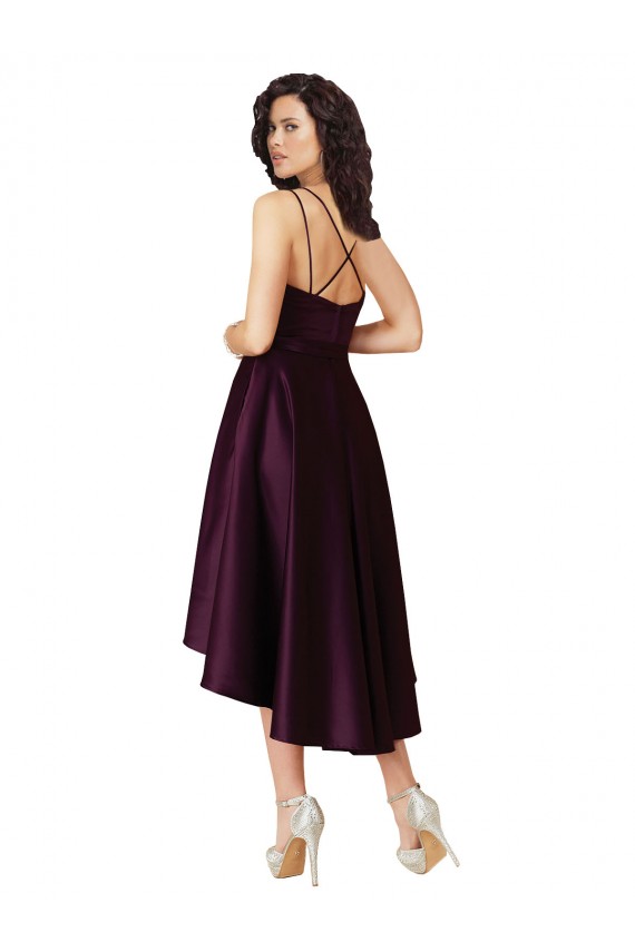 Uva línea A Cuello de Corazón Cucharón Neck Satén Corto Asimétrico Vestidos de dama de honor / Vestidos de fiesta