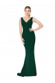 Verde Midnight Sirena Cuello en V Cuello Alto Crepé Elástico Largo Formales Vestidos de dama de honor / Vestidos de fiesta