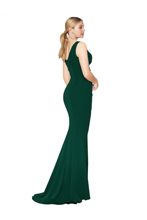 Verde Midnight Sirena Cuello en V Cuello Alto Crepé Elástico Largo Formales Vestidos de dama de honor / Vestidos de fiesta