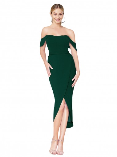 Verde Midnight Sirena Hombros Descubiertos Crepé Elástico Corto Asimétrico Formales Vestidos de dama de honor / Vestidos de fiesta / Vestidos de cóctel