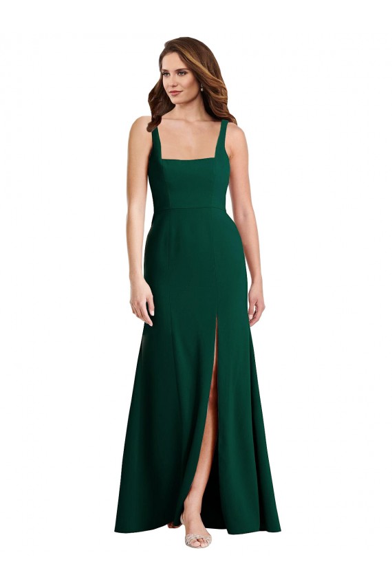 Verde Midnight Trompeta Cuadrado Crepé Elástico Largo Vestidos de dama de honor / Vestidos de fiesta
