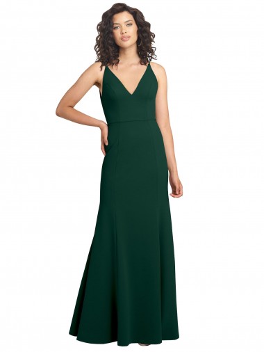 Verde Midnight línea A Cuello en V Crepé Elástico Largo Formales Vestidos de dama de honor / Vestidos de fiesta