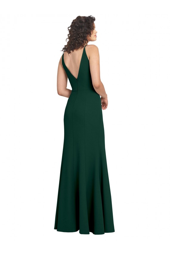 Verde Midnight línea A Cuello en V Crepé Elástico Largo Formales Vestidos de dama de honor / Vestidos de fiesta