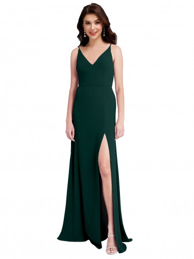 Verde Midnight línea A Cuello en V Crepé Elástico Largo Formales Vestidos de dama de honor / Vestidos de fiesta