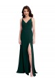 Verde Midnight línea A Cuello en V Crepé Elástico Largo Formales Vestidos de dama de honor / Vestidos de fiesta