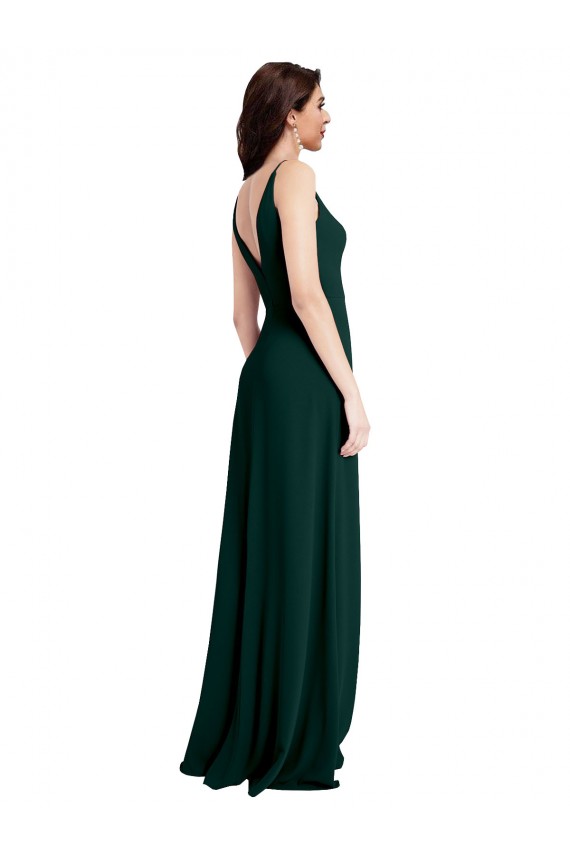 Verde Midnight línea A Cuello en V Crepé Elástico Largo Formales Vestidos de dama de honor / Vestidos de fiesta