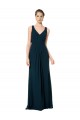 Verde Midnight línea A Cuello en V Gasa Largo Vestidos de dama de honor