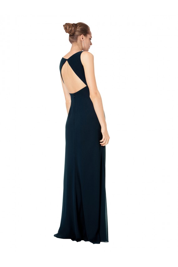 Verde Midnight línea A Cuello en V Gasa Largo Vestidos de dama de honor