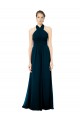 Verde Midnight línea A Halter Gasa Largo Vestidos de dama de honor
