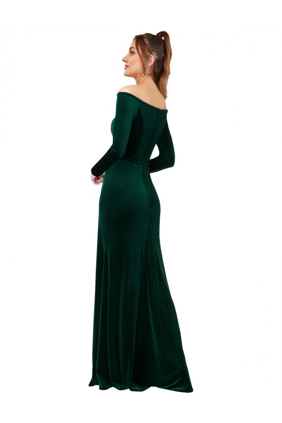 Verde oscuro Cubierta Hombros Descubiertos Terciopelo Elástico Largo Formales Vestidos de dama de honor / Vestidos de fiesta