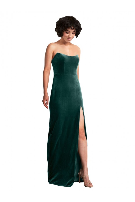Verde oscuro Cubierta Sin tirantes Terciopelo Elástico Largo Formales Vestidos de dama de honor / Vestidos de fiesta