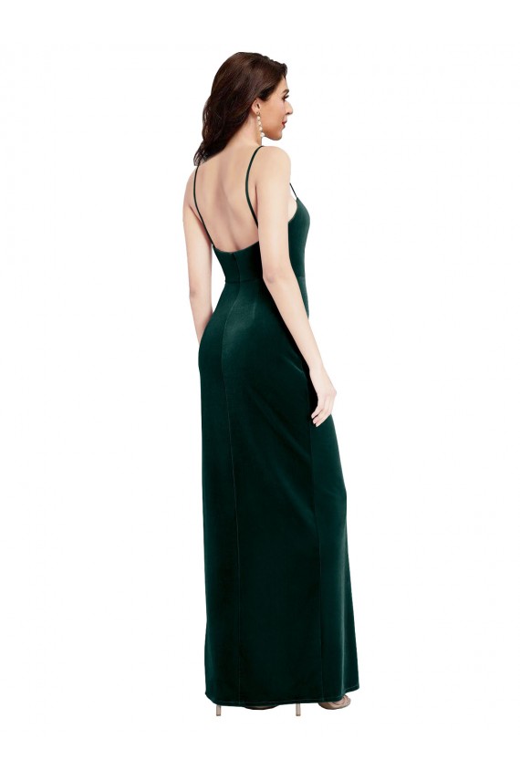 Verde oscuro Cubierta Tirantes espagueti Cuadrado Terciopelo Elástico Largo Vestidos de dama de honor / Vestidos de fiesta