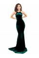 Verde oscuro Sirena Cuello Alto Barrer tren Terciopelo Elástico Largo Formales Vestidos de dama de honor / Vestidos de fiesta