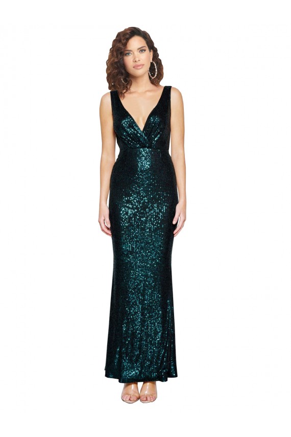 Verde oscuro Sirena Cuello en V Lentejuela Largo Formales Vestidos de dama de honor / Vestidos de fiesta