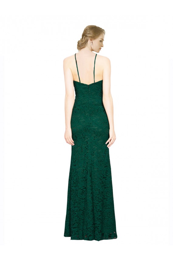 Verde oscuro Sirena Halter Cuello Alto Encaje Largo Vestidos de dama de honor / Vestidos de fiesta