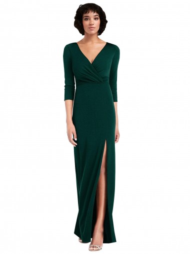 Verde oscuro Trompeta Cuello en V Spandex Largo Formales Vestidos de dama de honor / Vestidos de fiesta