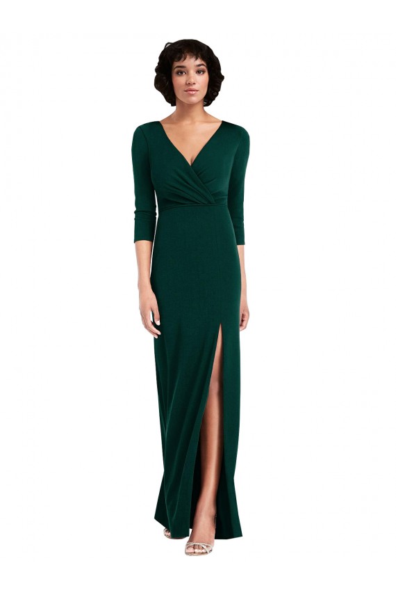 Verde oscuro Trompeta Cuello en V Spandex Largo Formales Vestidos de dama de honor / Vestidos de fiesta