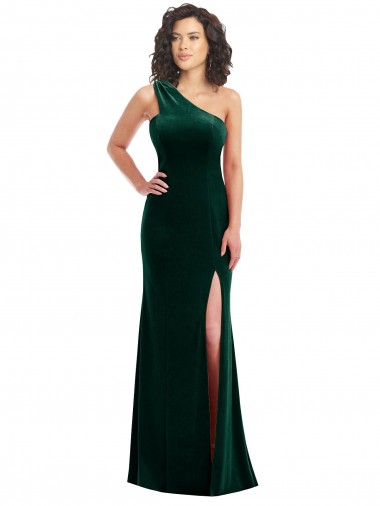 Verde oscuro Trompeta Un Hombre Terciopelo Elástico Largo Vestidos de dama de honor / Vestidos de fiesta