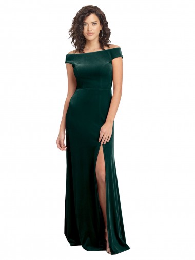 Verde oscuro línea A Cuadrado Terciopelo Elástico Largo Formales Vestidos de dama de honor / Vestidos de fiesta