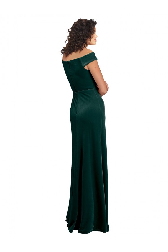 Verde oscuro línea A Cuadrado Terciopelo Elástico Largo Formales Vestidos de dama de honor / Vestidos de fiesta
