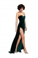 Verde oscuro línea A Cuello de Corazón Barrer tren Terciopelo Elástico Largo Vestidos de dama de honor / Vestidos de fiesta